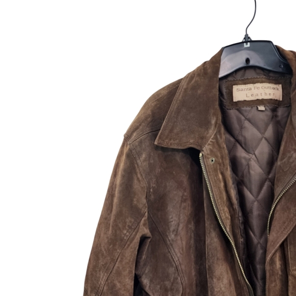 Santa Fe Outback Men's Leather Quilted Lining Full Zip Jacket Brown - Picture 2 of 7